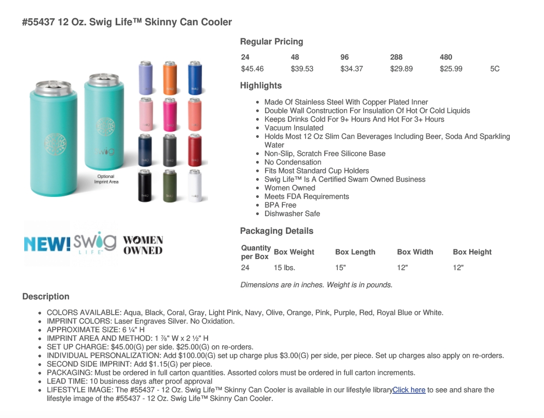 #55437 - 12 OZ. SWIG LIFE™ SKINNY CAN COOLER