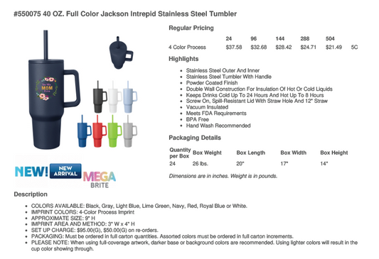 40 OZ. FULL COLOR JACKSON INTREPID STAINLESS STEEL TUMBLER